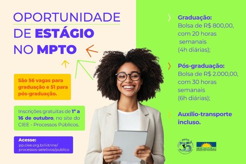 MPTO abre 107 vagas de estágio para graduação e pós-graduação